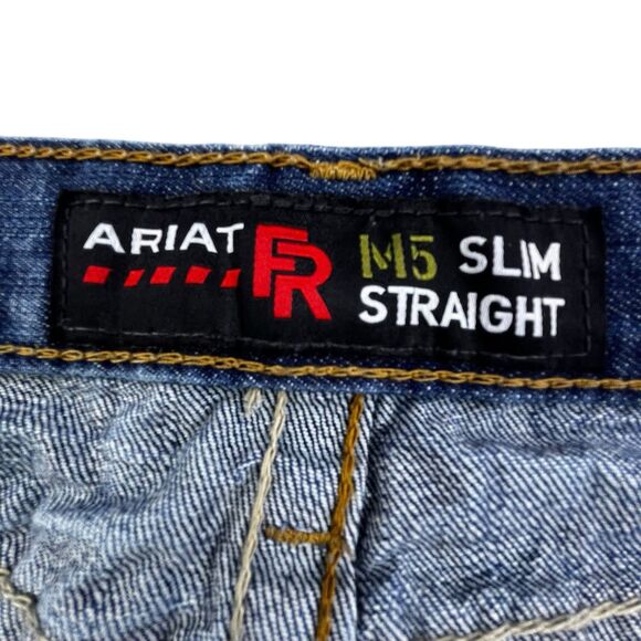 Ariat FR M5 Slim Straight Jeans Mens 30x30 (Fit 30x29) Blue Medium Wash Denim - Picture 6 of 16